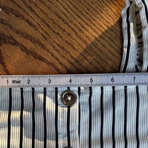 Rare Editions Y2K White Black Strip Ruffled Straps  Gold Button Crop Top - Picture 5 of 7